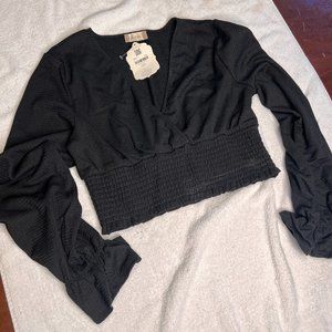 NWT Altar'd State V-neck blouse with smocked waistline, ruffle trimmed sleeve